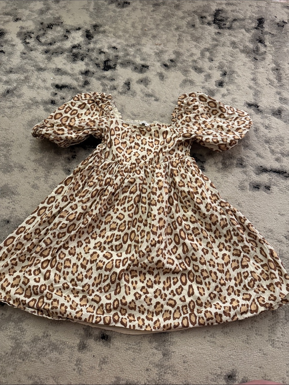 Janie and Jack Leopard Print Puff Sleeve Dress - Cream and Brown Girls size  8